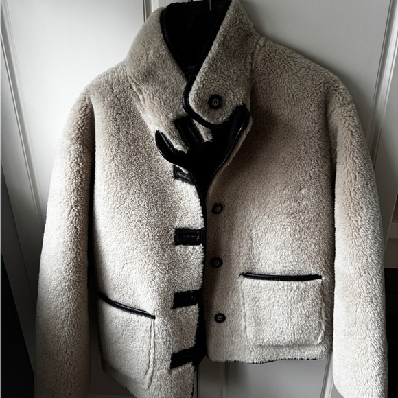 Miss Selfridge Jackets & Blazers - Miss Selfridge Cream Teddy Jacket with Black Accents